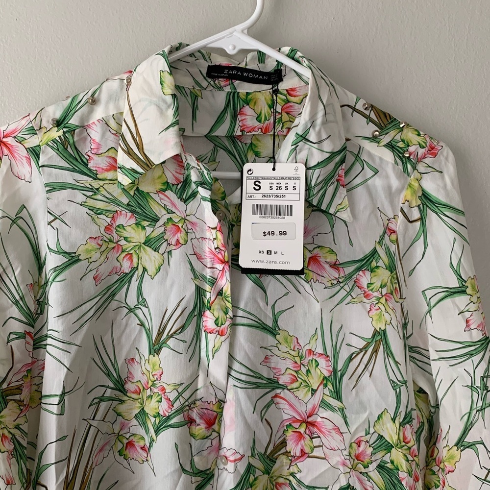 NWT Zara Woman button down floral shirt - Picture 2 of 8